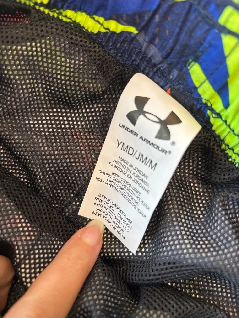 Under Armour Boys Navy Neon Green Orange Lightning Swim Shorts
